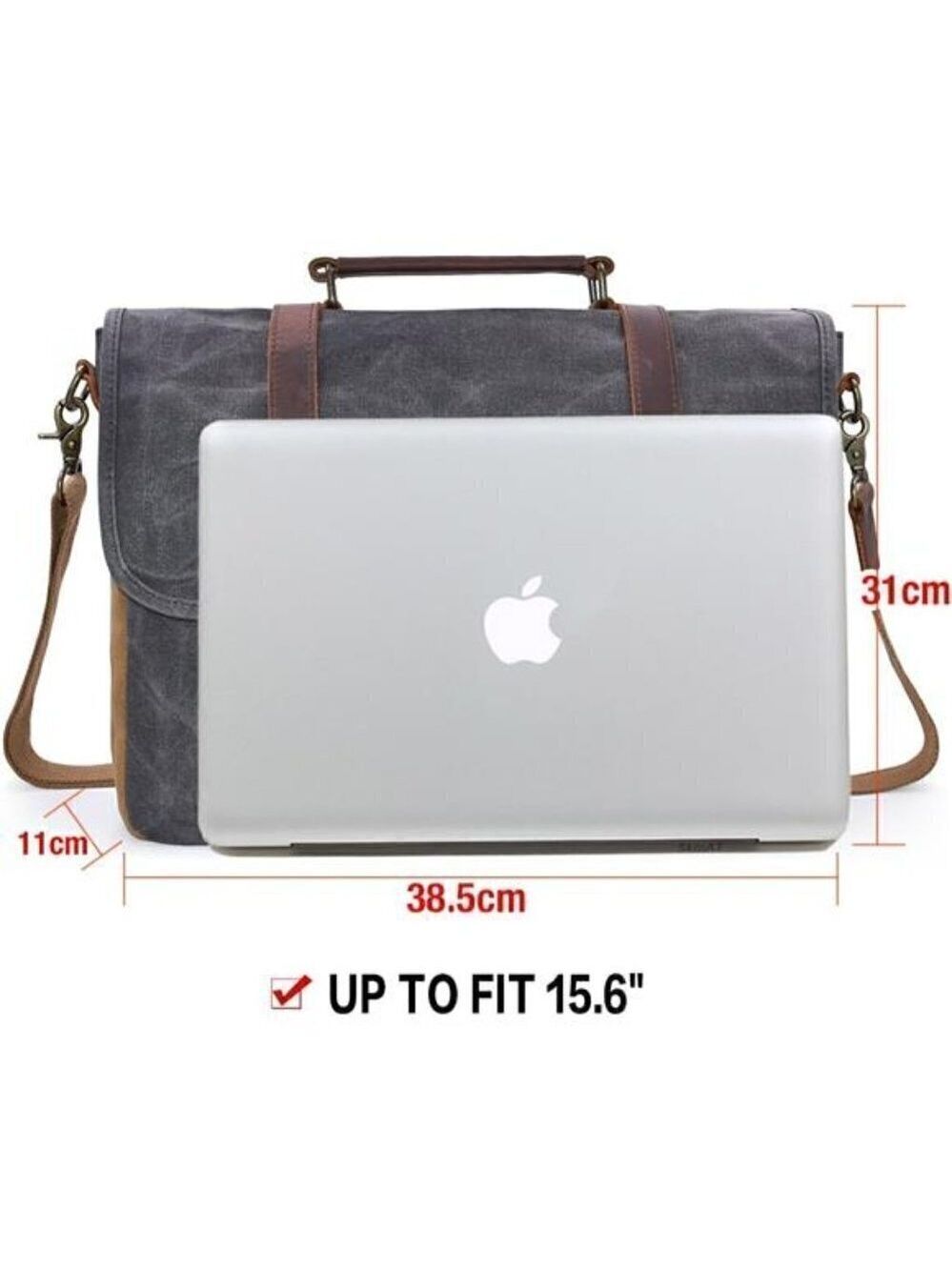 Messenger Bag Waterproof Vintage Genuine Leather Canvas Briefcase Laptop GRAY - Picture 7 of 7